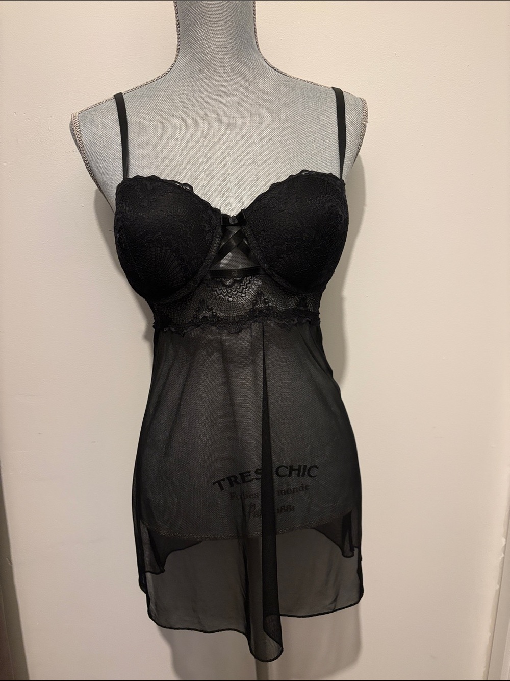 La SENZA Black Lace & Sheer Babydoll Chemise
